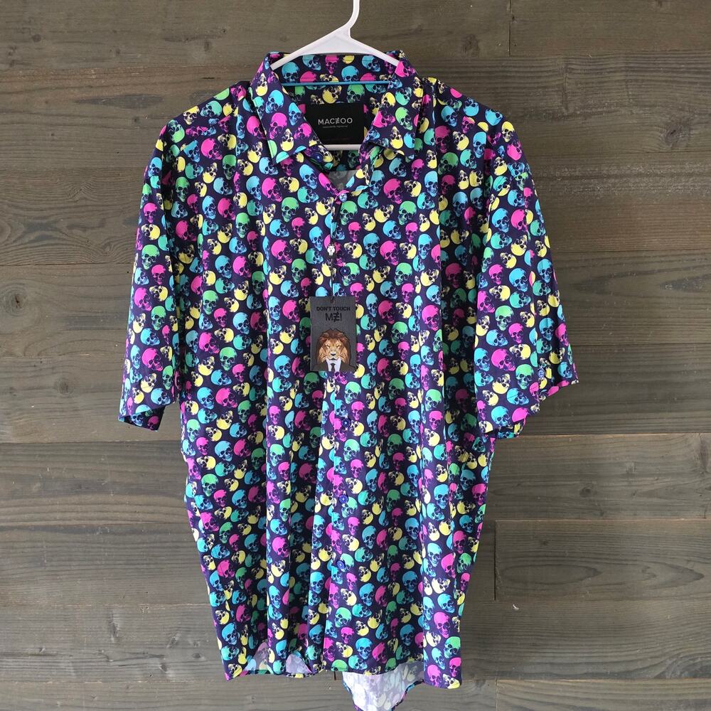 Maceoo Italian Fabric Skull Short Sleeve Shirt Men's XXL